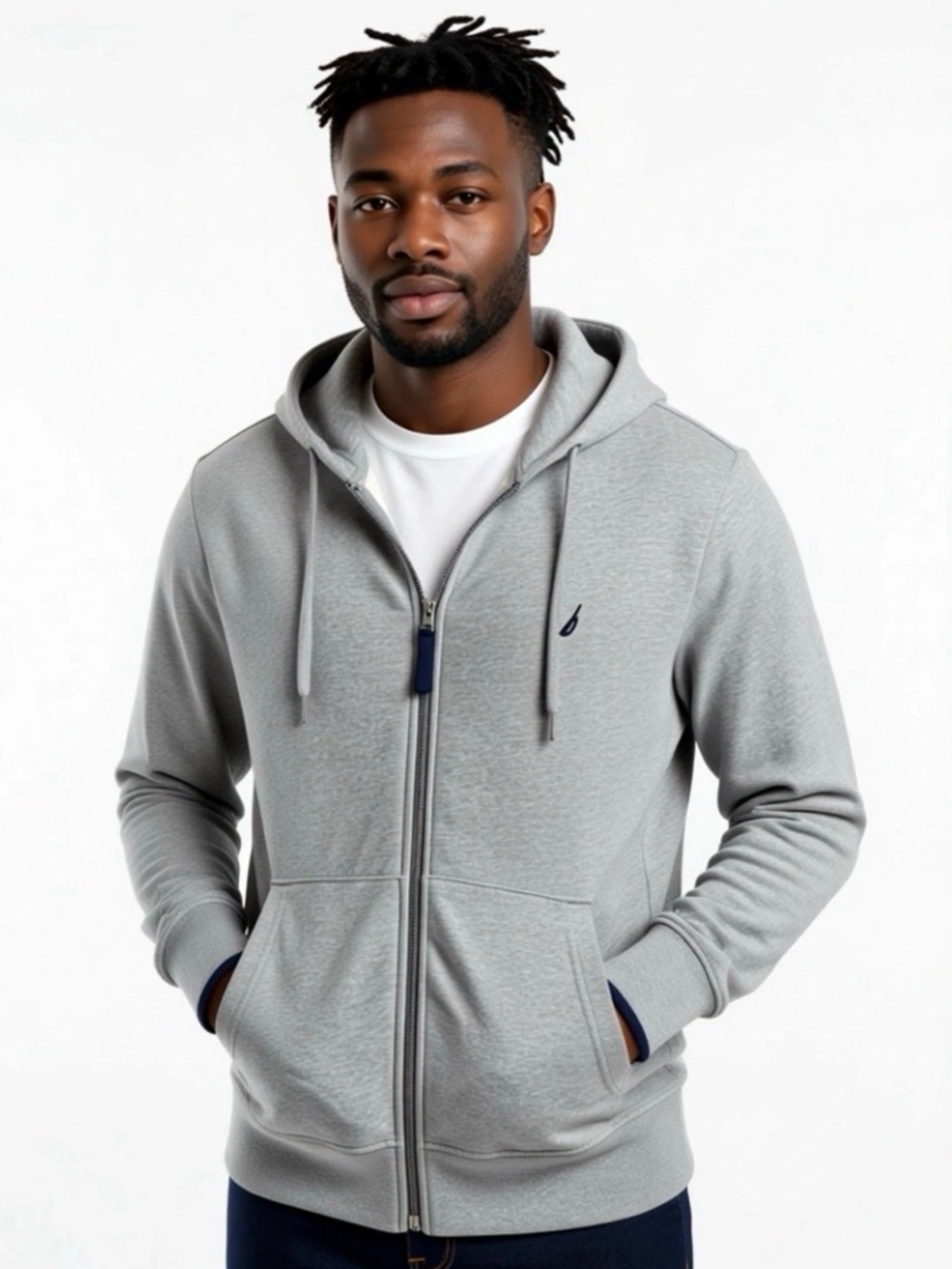 Nautica Mens Hoodie Heavyweight Grey Full Zip Cotton Jersey Jacket Size M